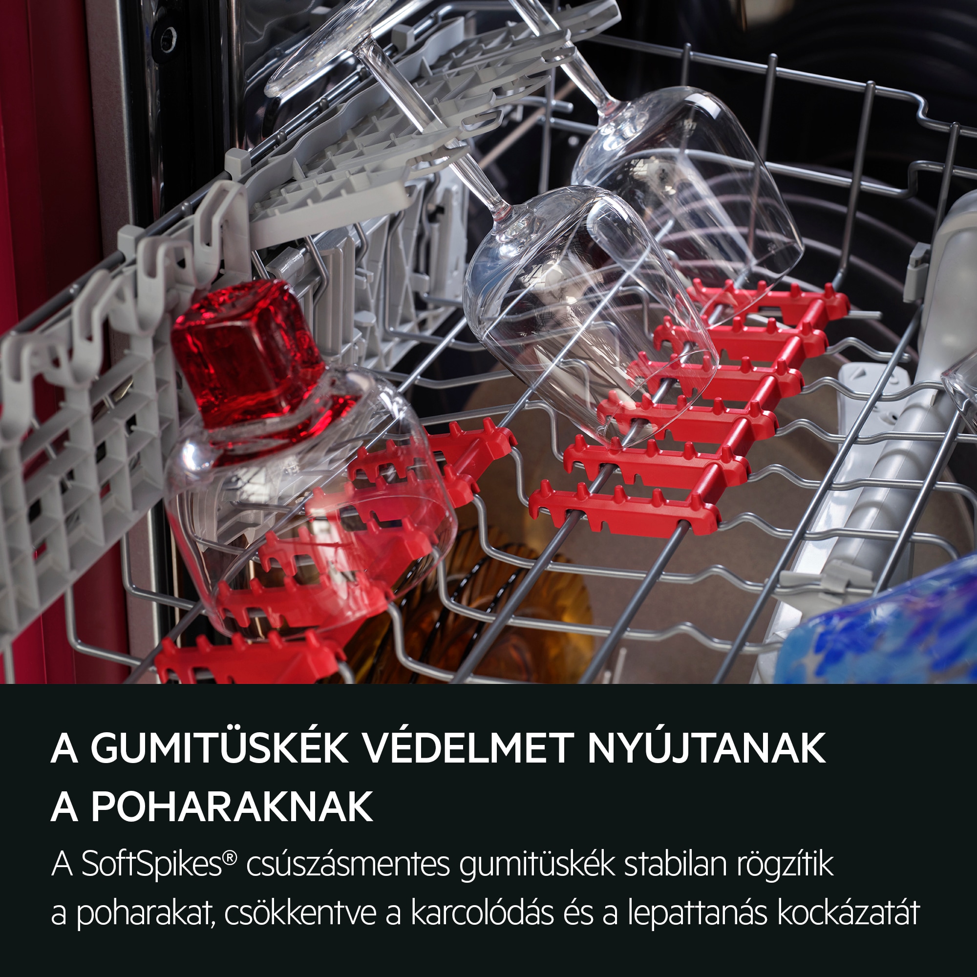 A GUMITÜSKÉK VÉDELMET NYÚJTANAK A POHARAKNAK A SoftSpikes® csúszásmentes gumitüskék stabilan rögzítik a poharakat, csökkentve a karcolódás és a lepattanás kockázatát