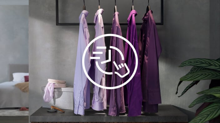 30 cycle icon and purple clothes  on hangers